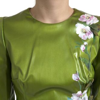 Dolce & Gabbana Green Floral Embellished Sheath Midi Womens Dress