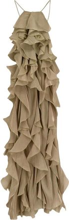 Actualee Abito con Volant e Scollo allAmericana - - Dresses - Donna - Beige - M