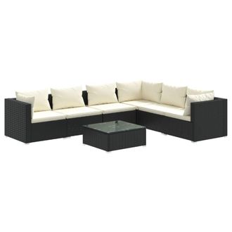 vidaXL Set De Muebles De Jard&iacute;n 7 Pzas Y Cojines Rat&aacute;n Sint&eacute;tico Negro Vidaxl