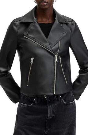 AllSaints Dalby Desserto Faux Leather Biker Jacket in Black at Nordstrom Rack, Size 10 Us / 14 Uk