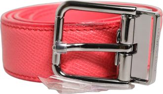Dolce & Gabbana Womens Pink Lambskin Leather Silver Metal Buckle Belt Lamb