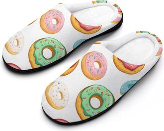 Generic Colorful Doughnuts Mens Slippers Slip On Comfortable Fleece Cotton House Shoes Winter