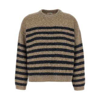 Brunello Cucinelli Maglione a righe con paillettes - female - Brunello Cucinelli - Round-neck Knitwear - Brown - XS - Knitwear