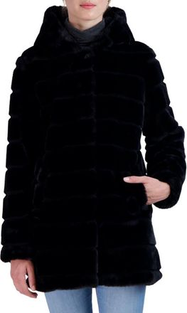 Sebby Hooded Faux Fur Jacket in Black at Nordstrom Rack, Size X-Large