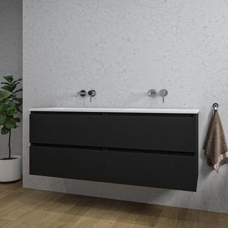 Saniclass Chaci Badkamermeubelset - 140x46x55cm - 4 lades - keramische wastafel wit - 2 wasbakken - zonder kraangaten - mat zwart