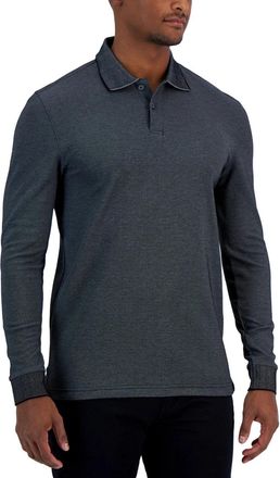Alfani Polo Shirt Mens Black Heather Knit Long Sleeve Classic Fit UPS1347