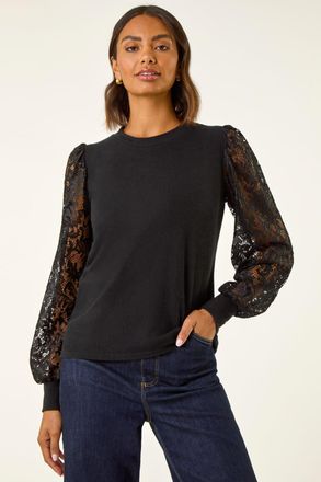 Roman Lace Sleeve Detail Stretch Top