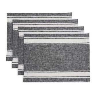 Solino Home Linen Placemats - Country Stripe in Black at Nordstrom, Size Medium