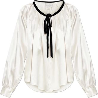 Forte_Forte Overhemden, Dames, Beige, XS, Zijden top met decoratieve strik bij de halslijn