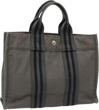 Herm&egrave;s Pre-owned Tote Bags, female, Gray, Size: ONE SIZE Pre-owned Vintage Canvas Hand Bag