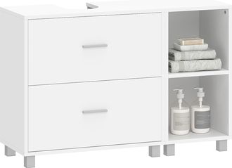 HOMCOM Homcom Mueble Bajo Lavabo, Mueble De Ba&ntilde;o Con 2 Cajones Y 2 Estantes Abiertos, Estilo Moderno, Para Lavabo Sin Pedestal, 90x30x60 Cm, Blanco