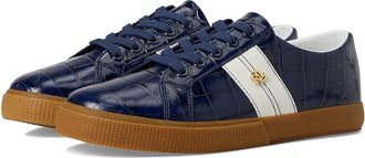 Lauren Ralph Lauren Janson Ii Croc-Embossed Leather Sneakers Womens Shoes Refined Navy/Snow White : 7.5 B - Medium