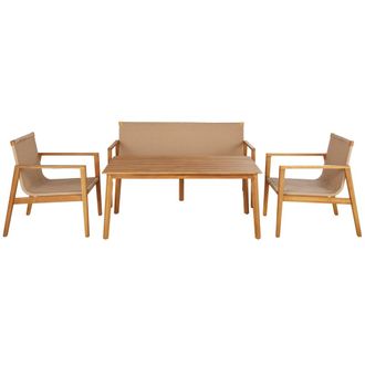 Maisons du monde Conjunto de sal&oacute;n profesional de exterior de 4 plazas en madera de acacia y resina trenzada