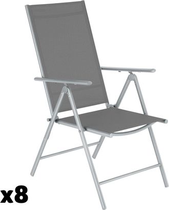TecTake 8 sillas de jard&iacute;n de acero, reclinables, 54,5x65x107,5 cm, plateado