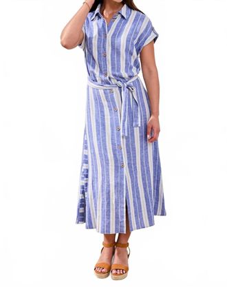 Tribal Short-Sleeve Striped Midi Shirt Dress In Marina