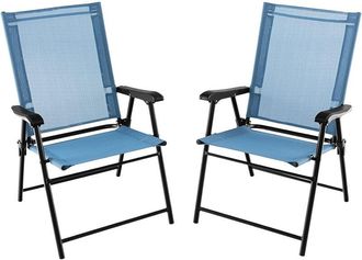 Costway Costway - Set De 2 Sillas De Jardin Plegable, Silla Plegable Camping Con Respaldo De Tela Y Resabrazos, 2 Sillas Terraza Exterior, 65 X 60 X 93 Cm, Te