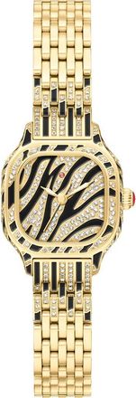 Michele Mini Meggie Zebra Dial Diamond Bracelet Watch, 23mm x 25mm in Black/gold at Nordstrom