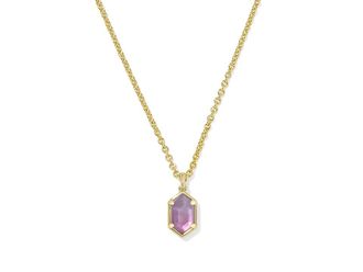 Kendra Scott Hallie Short Pendant Womens Necklace Womens Necklace Gold Purple Watercolor Illusion, Brass