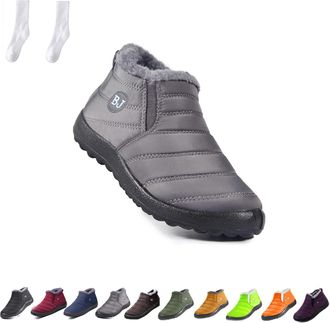 Generic Boojoy Winter Boots for Women and Men, Winter Waterproof Anti-Slip Snow Boots Ankle Booties Warm Fur Lined Shoes for Outdoor (Grey, Adult, Women, 3, N