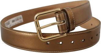 Dolce & Gabbana Womens Bronze Calf Leather Gold Logo Waist Buckle Belt