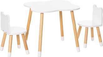 HOMCOM 3 Piece Kids Table And Chair Set With 2 Bear-shaped Chairs - White | TJ Hughes