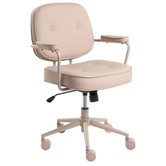 Beliani Silla De Oficina De Piel Sint&eacute;tica Estructura De Metal Funci&oacute;n Giratoria Inclinaci&oacute;n Altura Ajustable Muebles De Oficina Beige Arena Paramus