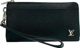 Louis Vuitton Black Leather Long Wallet (Bi-Fold) (Pre-Owned)