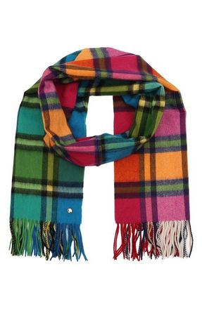 Kate Spade New York plaid mix yarn dye wool blend scarf in Blue Multi at Nordstrom