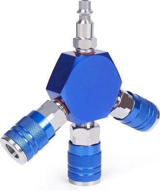 OEM Distribuidor De Aire - Distribuidor De Aire Comprimido - Conexi&oacute;n Para Herramientas - 3 Salidas - 1/4 Npt - Azul