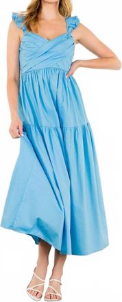 THML Clothing Tiered Poplin Maxi Dress In Blue
