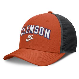 Nike Clemson Legacy Arch Rise Nike Mens Dri-FIT College Trucker Adjustable Hat in Orange | NC1310NMCLV-DUH
