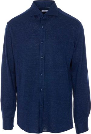Brunello Cucinelli Blue Shirt With Frontal Buttons Closure
