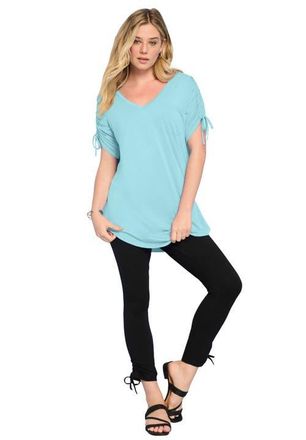 Roaman's Plus Size Ruched Sleeve Ultra Drape Tunic in Light Turq at Nordstrom, Size 32