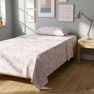 KASANOVA Completo letto 1 piazza e mezza policotone foglie rosa