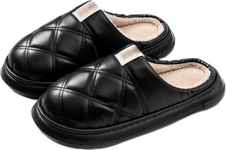 Generic Slippers Women Winter Indoor Outdoor Slip Footwear With Fleece And Thick Sole For Warmth Comfort Waterproof Leather Surface Home Clogs Womens Slippers