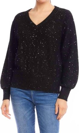 Karen Kane Sequin V-Neck Sweater In Black