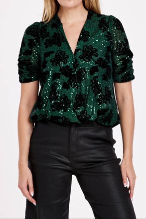 Dear John Denim Yazmine Sequin Wrap Top In Green/ Black