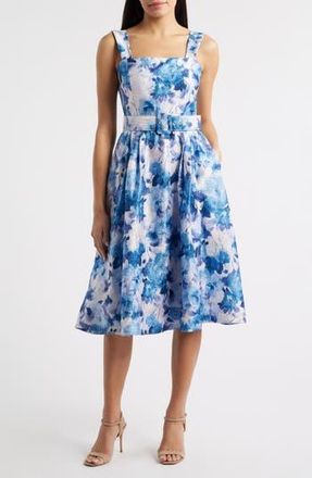 Tahari by ASL Floral Crinkle Dress in Blue Multi at Nordstrom Rack, Size 4
