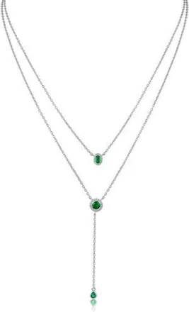 Kenneth Jay Lane Cubic Zirconia Layered Y-Necklace in Green/Silver at Nordstrom Rack