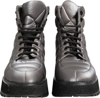Dolce & Gabbana Silver Padded Mid Calf Lace Up Boots Mens Shoes (Pre-Owned)