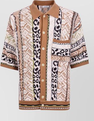 Laneus mens knit shirt mixed pattern pocket