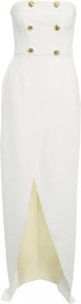 Elisabetta Franchi Red Carpet Jurk in Lichtgewicht Cr&ecirc;pe met Knopen - Dames - Avondkleed - Wit - L - Polyester - Kleedjes