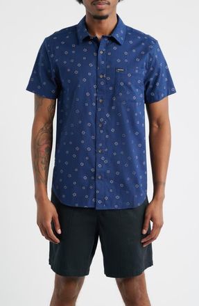 Brixton Charter Print Short Sleeve Button-Up Shirt in Midnight Blue Geo at Nordstrom, Size X-Large