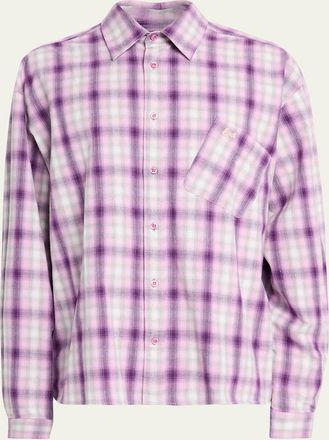 ERL Mens Plaid Button-Down Shirt with Assymetric Pocket