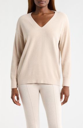 Barefoot Dreams High-Low Hem V-Neck Pajama Pullover Sweater in Stone at Nordstrom, Size X-Large
