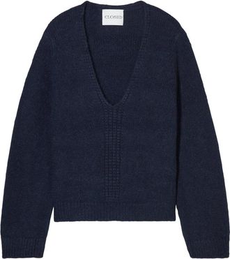 Closed V-hals Trui - Dames - V-hals truien - Blauw - M - Wol - Truien & Vesten