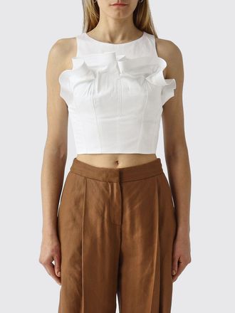 Elisabetta Franchi Cotton Crop Top with Ruffles