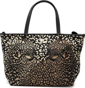 Ferragamo Pre-owned Ferragamo Nylon Leopard Print Gancini Tote Ladies GU-21E188