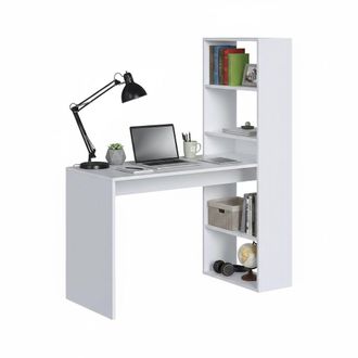Dmora Escritorio Reversible Dmora Con Librer&iacute;a De Cinco Estantes, Color Blanco, 120 X 144 X 53 Cm