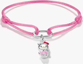Thomas Sabo Hello Kitty bracciale in tessuto rosa con charm - connect in argento, nero, rosso, rosa